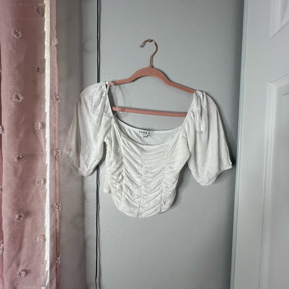 White cropped off the shoulder shirt